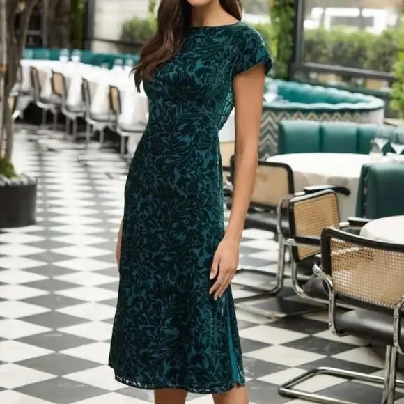 Shoshanna | Dresses | New Shoshanna Marla Teal Velvet Burnout Floral Fitted  Aline Midi Dress Size 2 | Poshmark